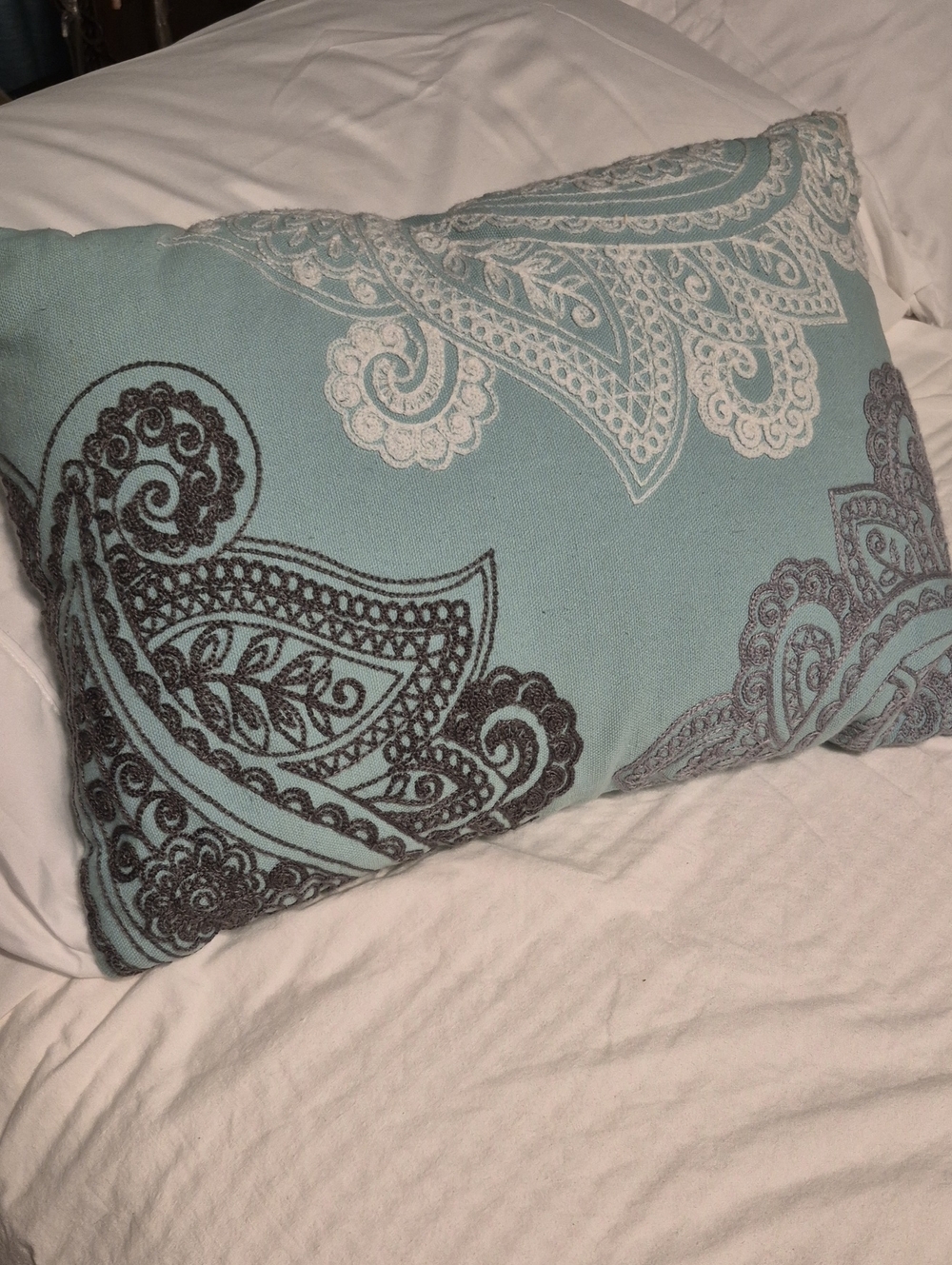 Source Unknown Blue Paisley Decorative Pillow with Brown and White Accents